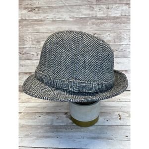 Stetson Fedora Gray Tweed Herringbone Wool Vintage Large 7 -71-2 -Made in Korea
